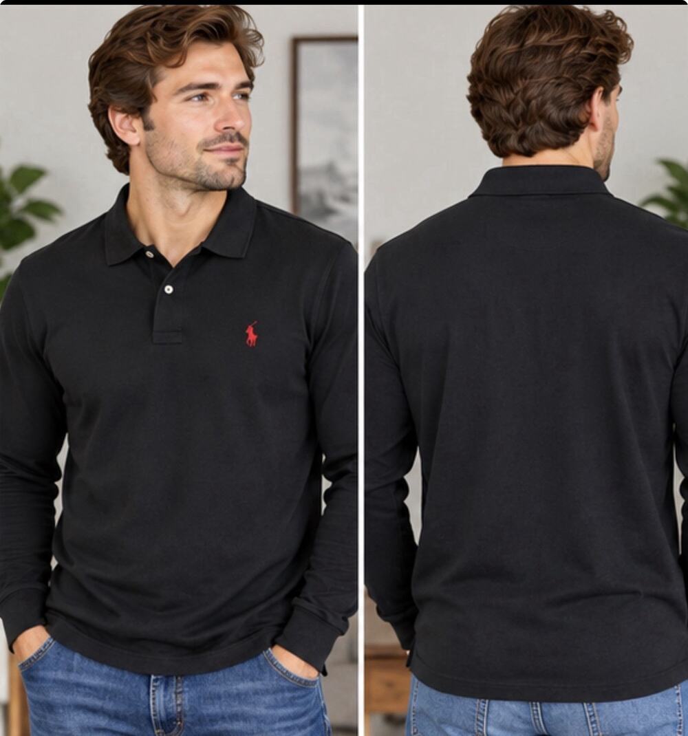 Polo Ralph Lauren Men’s M Black Long Sleeve Polo Shirt Red Pony Cotton